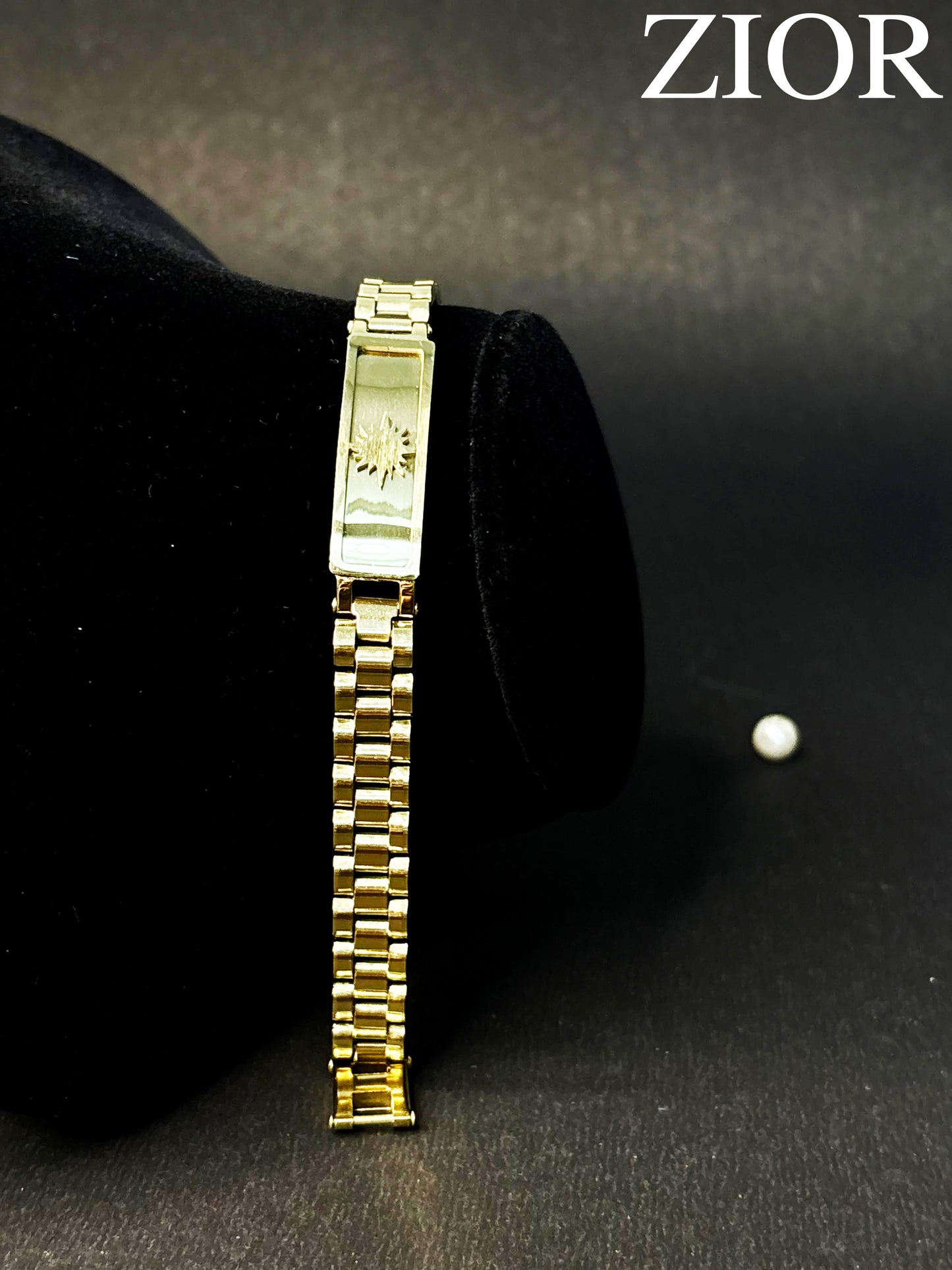 ZIOR Men's Gold-Tone Stainless Steel Bracelet with Sun Emblem