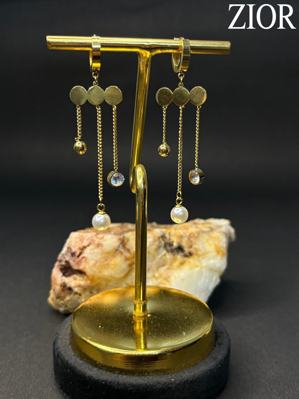 ZIOR Elegant Gold-Toned Dangle Earrings for Women with Triple Chain Drop