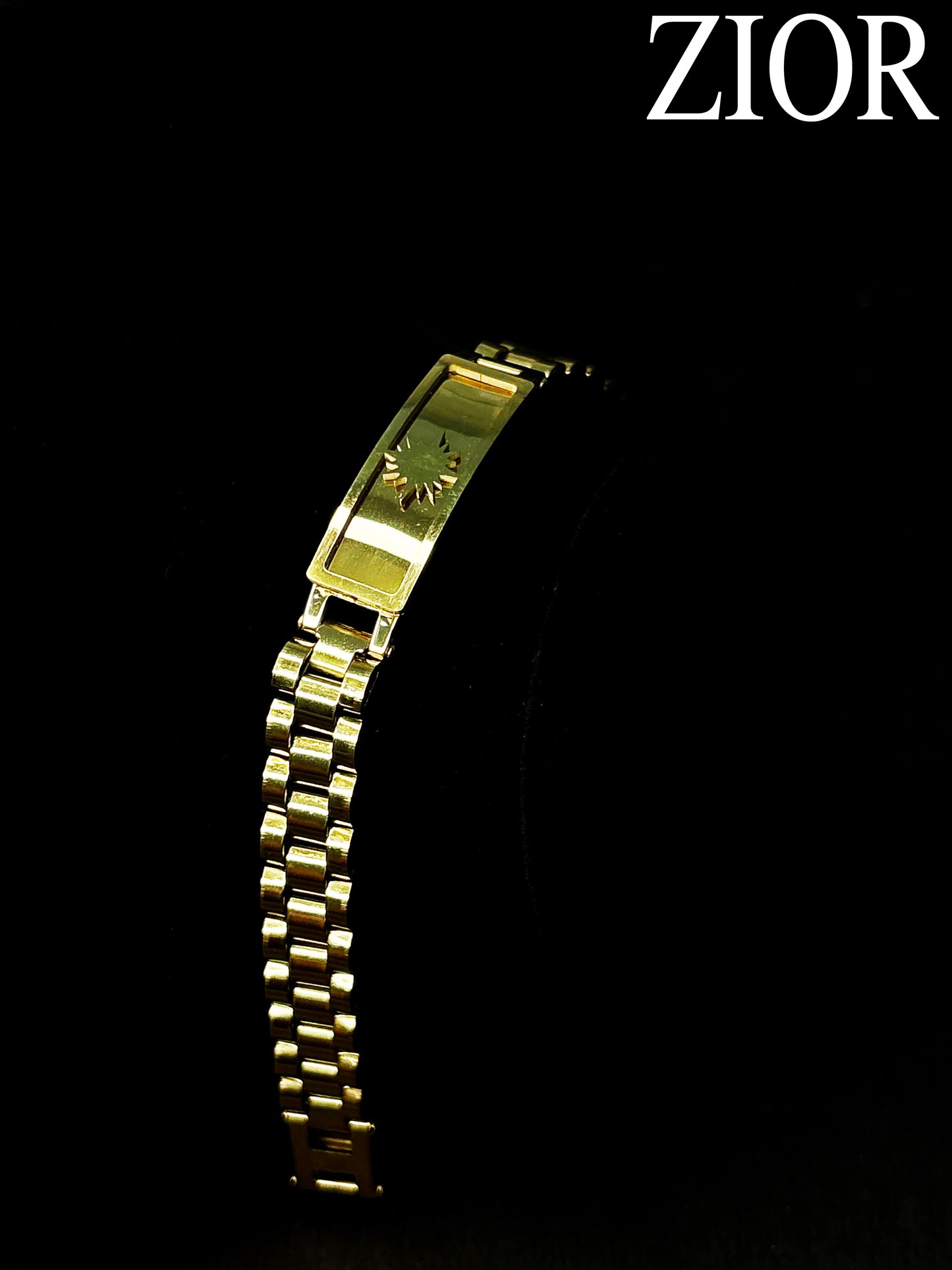 ZIOR Men's Gold-Tone Stainless Steel Bracelet with Sun Emblem