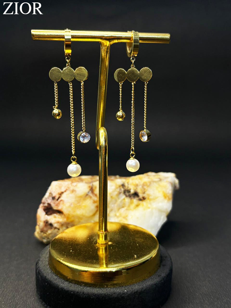 ZIOR Elegant Gold-Toned Dangle Earrings for Women with Triple Chain Drop