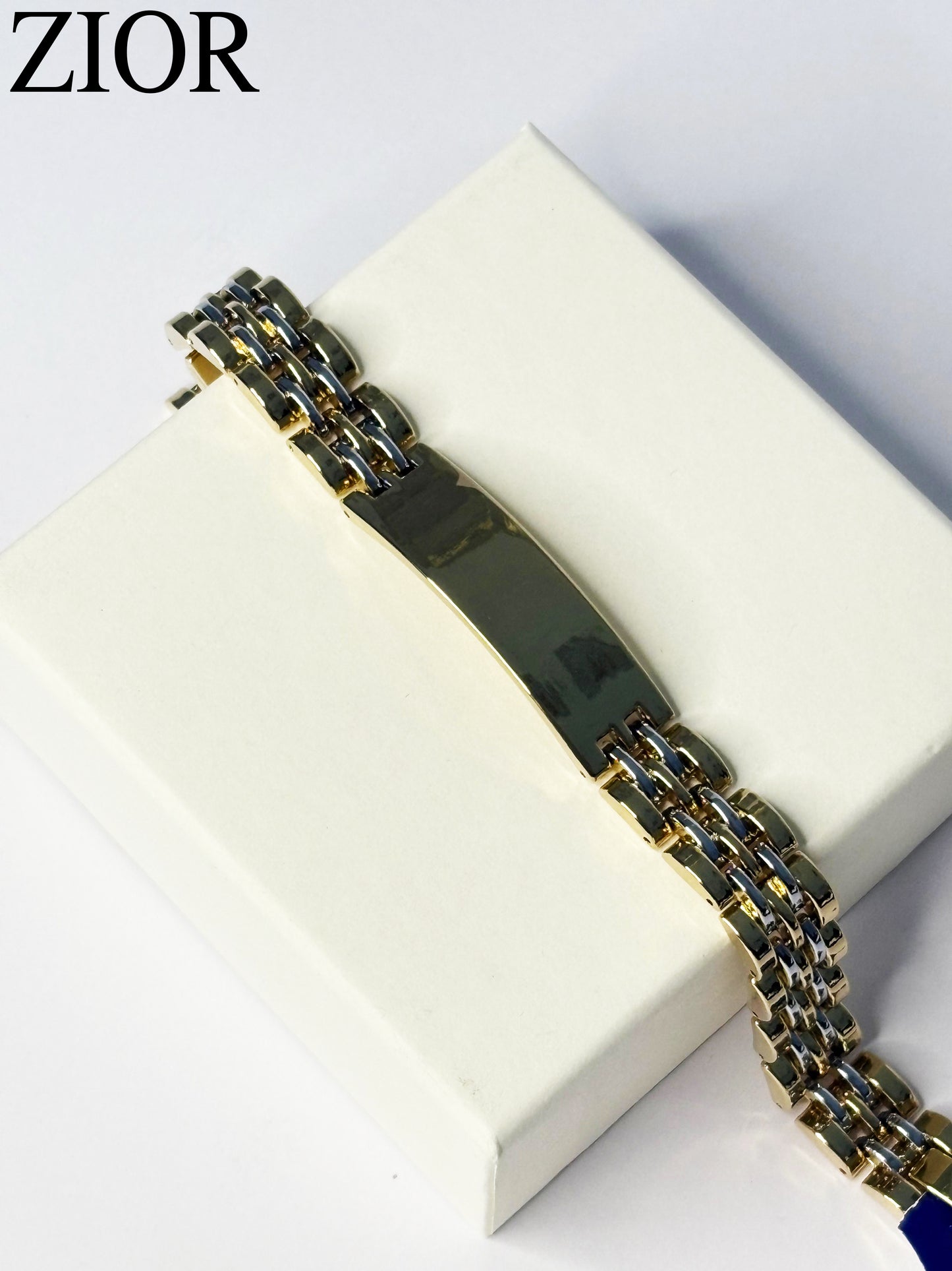 ZIOR Men's Dual-Tone Chain Link Bracelet with Polished Plate Anti-Tarnish Luxury Wristwear