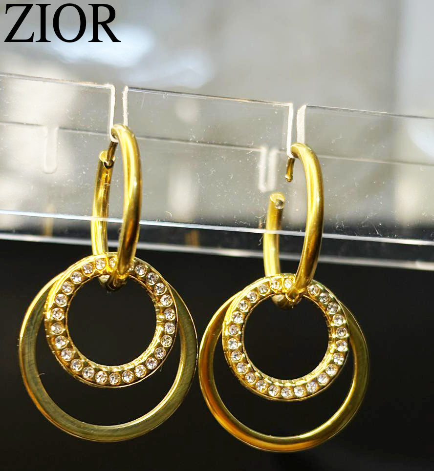 ZIOR Women's Gold-Plated Hoop Earrings with Double Circle Design