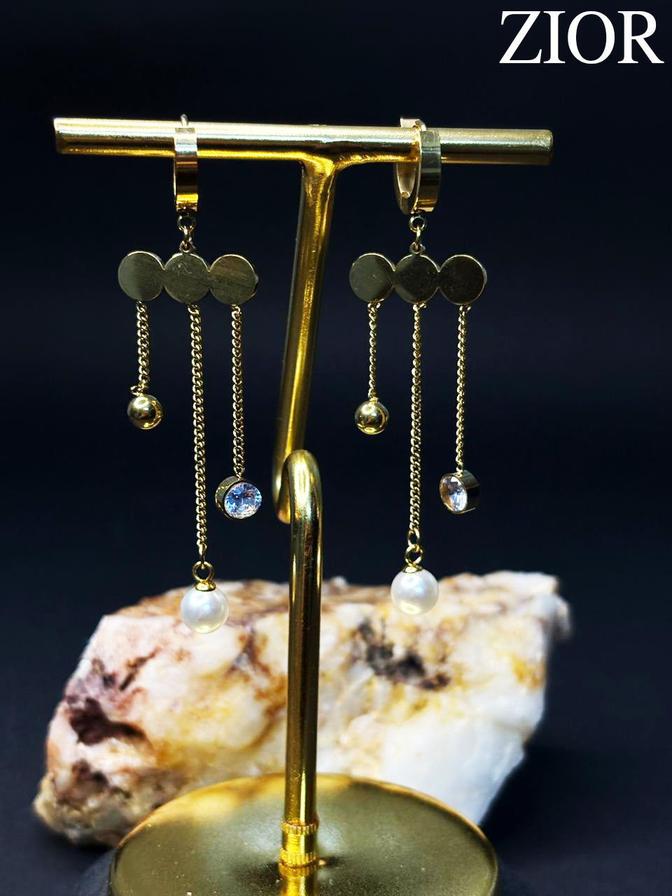 ZIOR Elegant Gold-Toned Dangle Earrings for Women with Triple Chain Drop