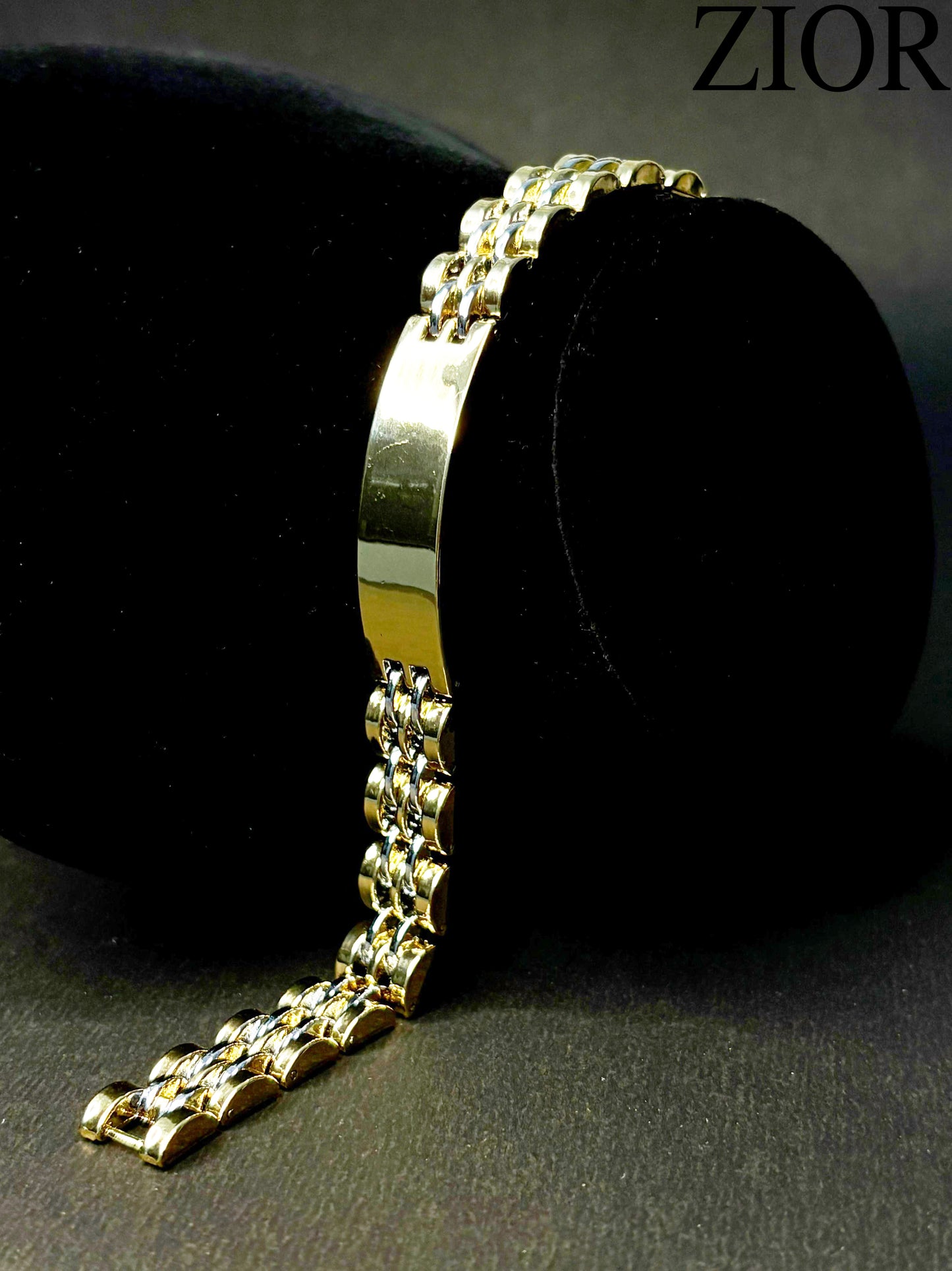 ZIOR Men's Dual-Tone Chain Link Bracelet with Polished Plate Anti-Tarnish Luxury Wristwear