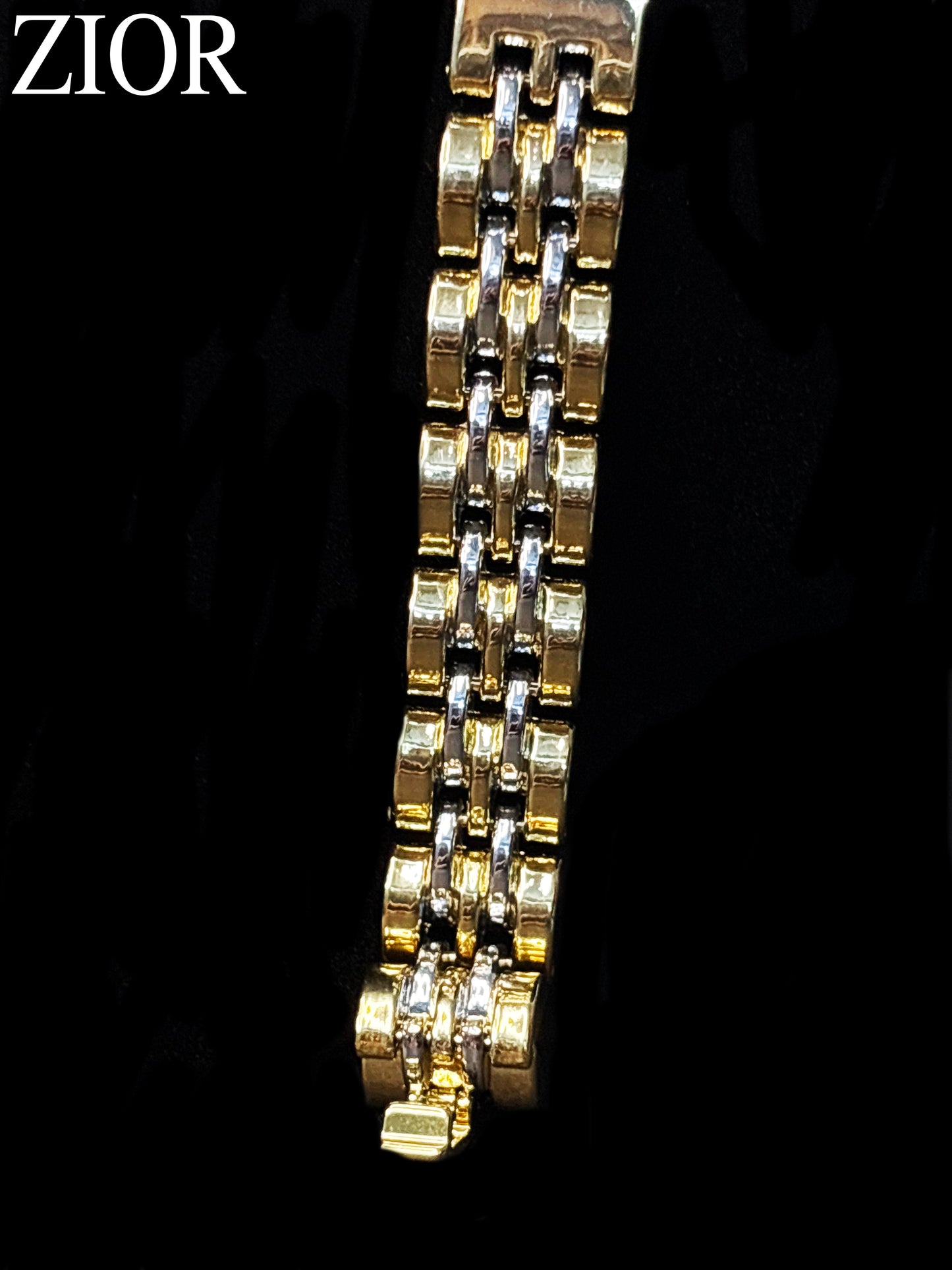 ZIOR Men's Dual-Tone Chain Link Bracelet with Polished Plate Anti-Tarnish Luxury Wristwear