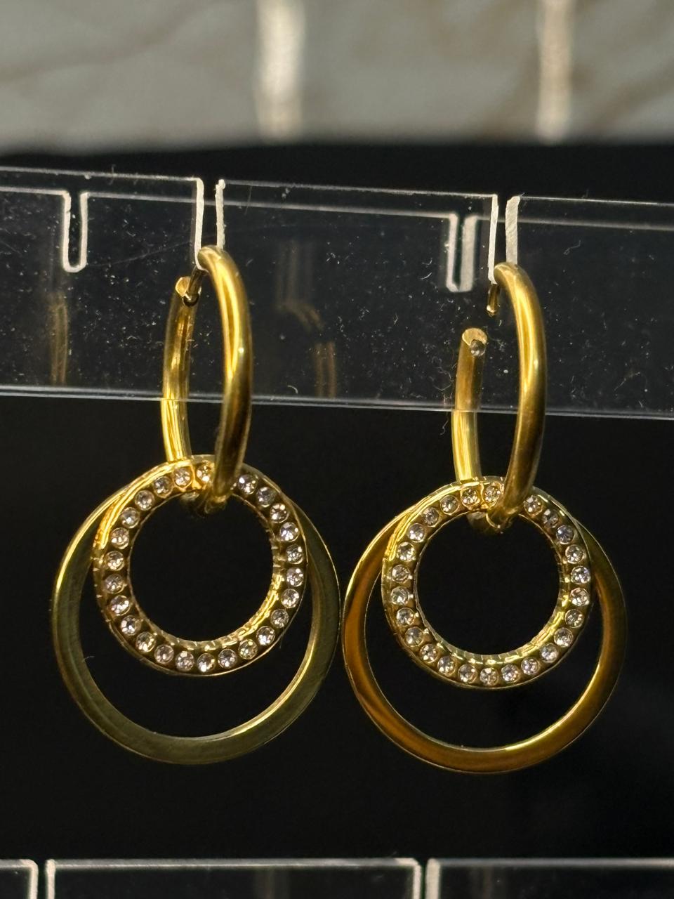 ZIOR Women's Gold-Plated Hoop Earrings with Double Circle Design