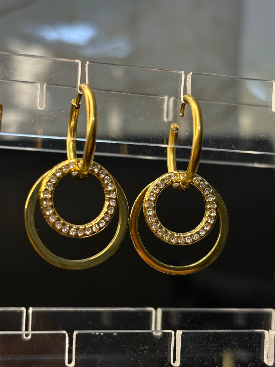 ZIOR Women's Gold-Plated Hoop Earrings with Double Circle Design