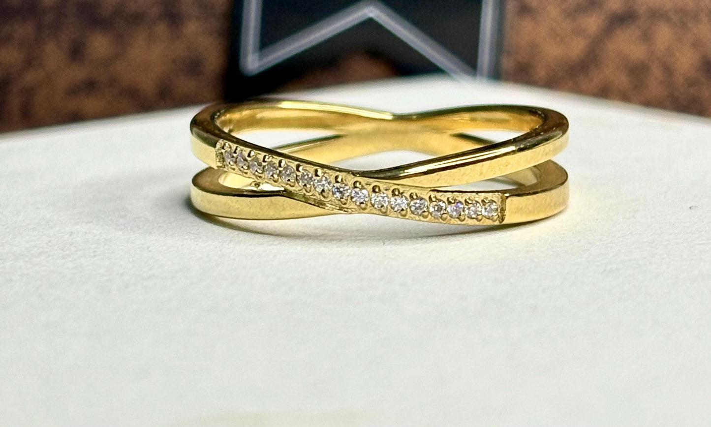Anti-Tarnish Gold Crossover Ring for Women | Korean Style Pave Crystal Jewellery
