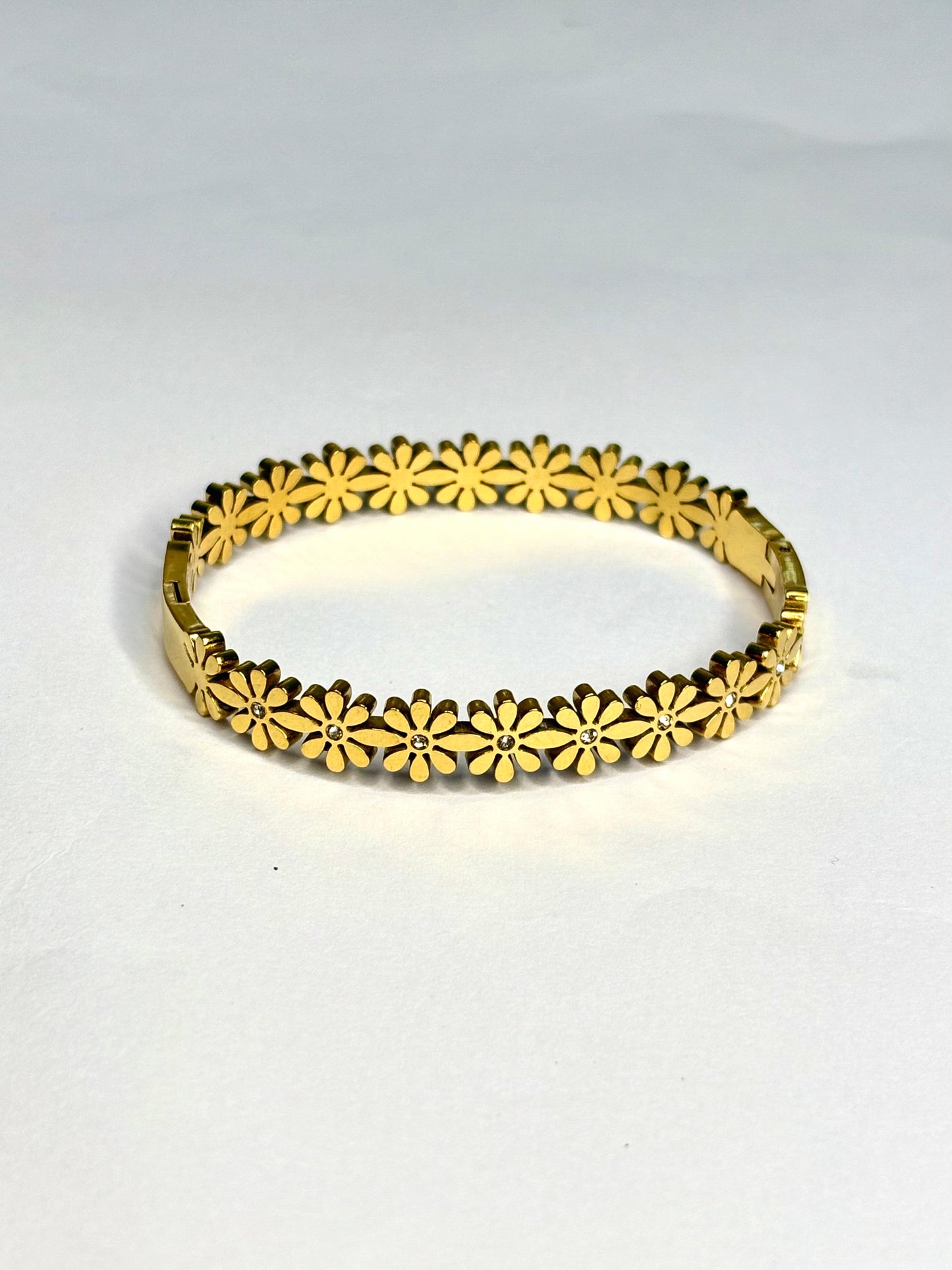 Elegant Anti-Tarnish Gold Flower Bangle Bracelet | Korean Inspired Women's Jewellery