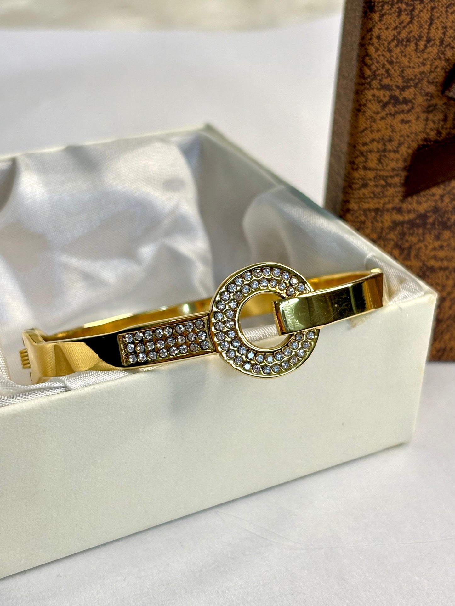 Elegant Anti-Tarnish Gold Rhinestone O-Ring Bangle Bracelet | Korean Inspired Women's Jewellery