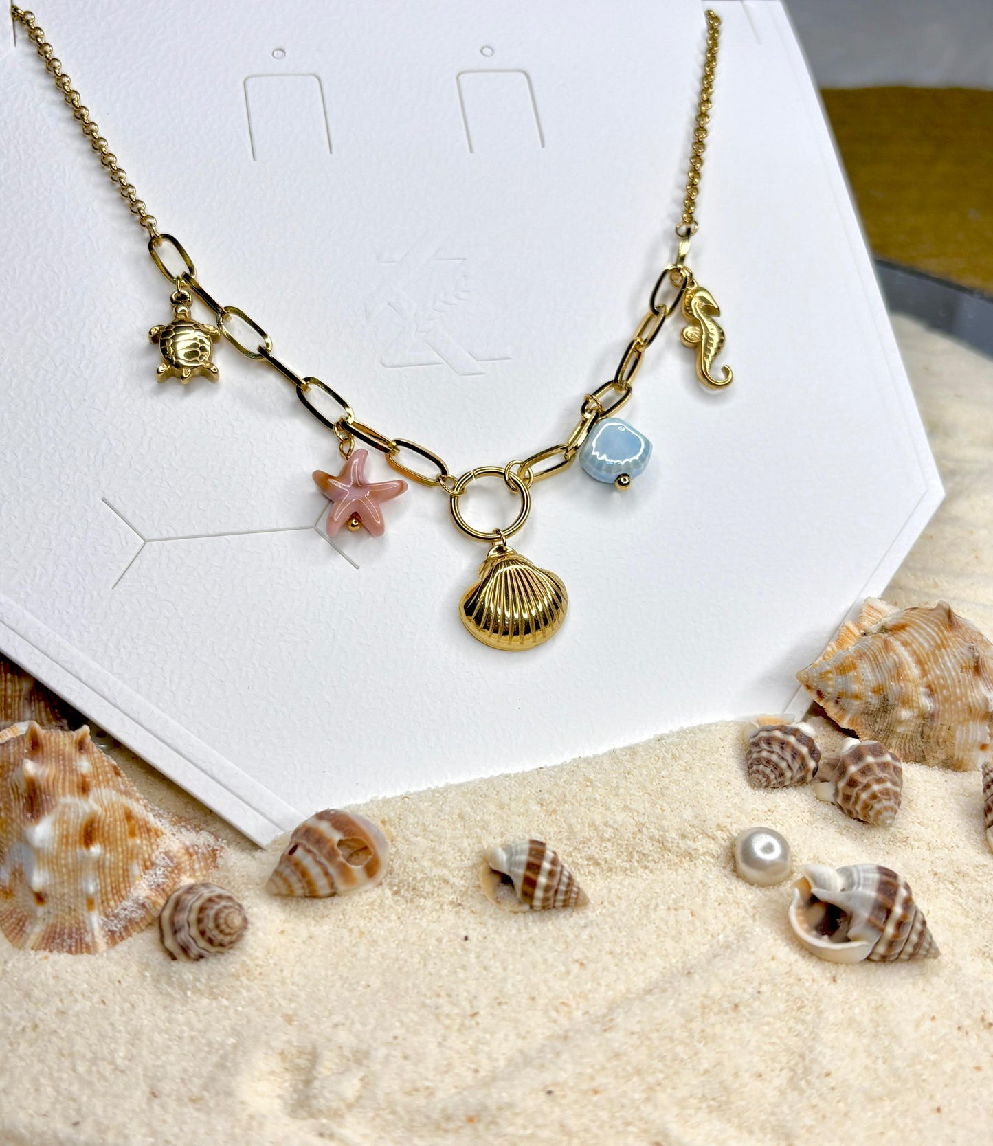 Women’s Gold-Plated Anti-Tarnish Charm Necklace | Sea-Inspired Chain with Shell, Starfish, Seahorse, Turtle & Ocean Charms | Trendy Charm Chain for Women | Stylish Anti-Tarnish Jewellery & Necklace for Girls