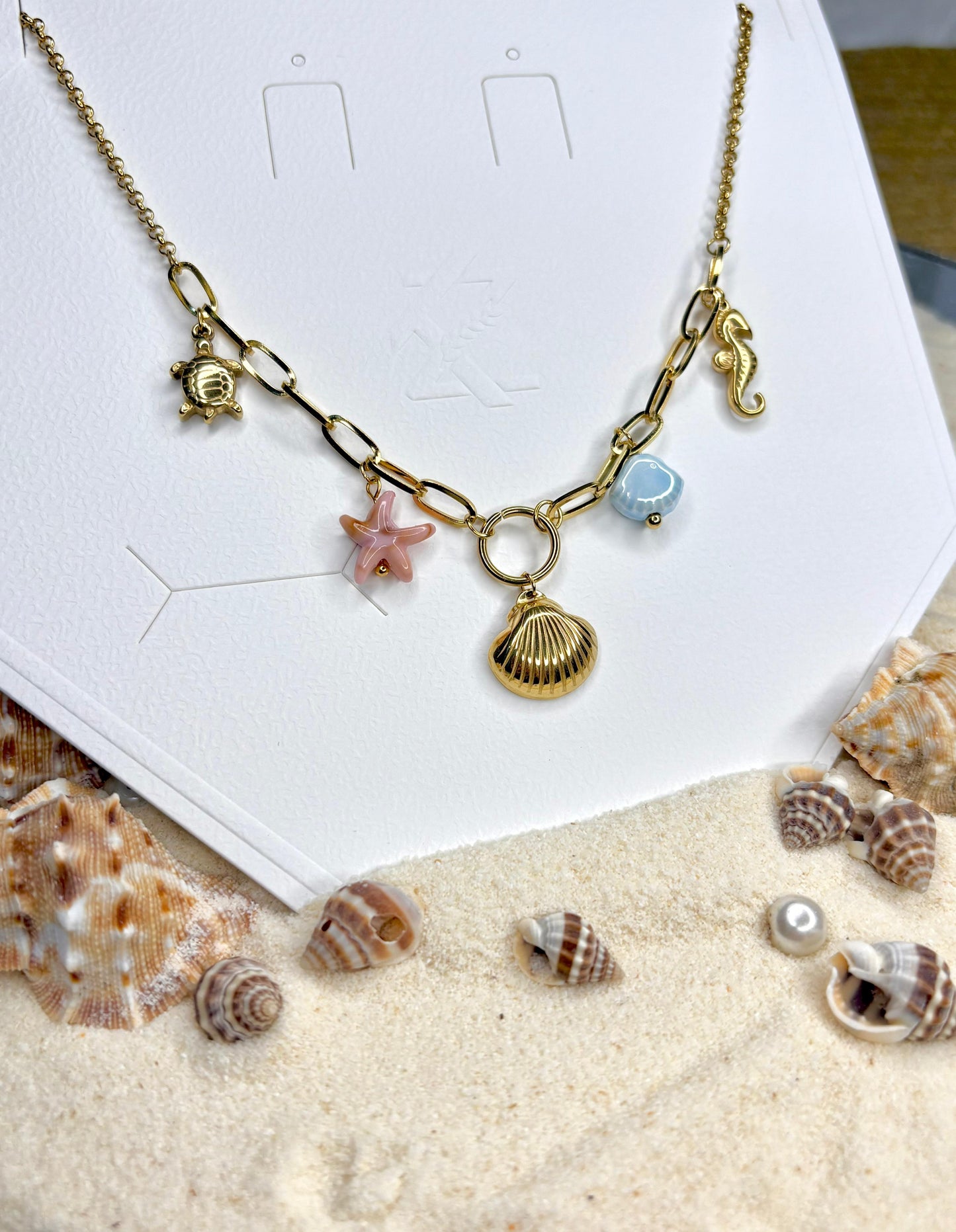 Women’s Gold-Plated Anti-Tarnish Charm Necklace | Sea-Inspired Chain with Shell, Starfish, Seahorse, Turtle & Ocean Charms | Trendy Charm Chain for Women | Stylish Anti-Tarnish Jewellery & Necklace for Girls