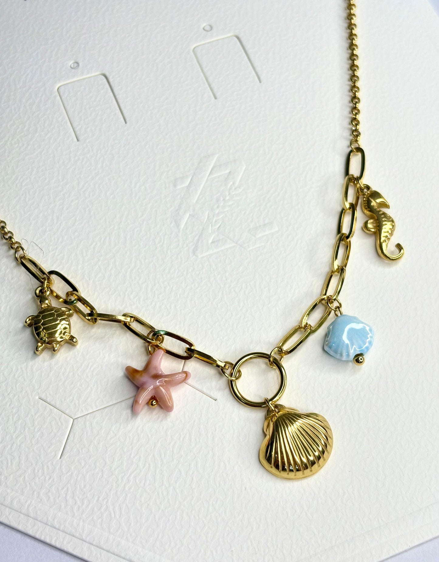 Women’s Gold-Plated Anti-Tarnish Charm Necklace | Sea-Inspired Chain with Shell, Starfish, Seahorse, Turtle & Ocean Charms | Trendy Charm Chain for Women | Stylish Anti-Tarnish Jewellery & Necklace for Girls