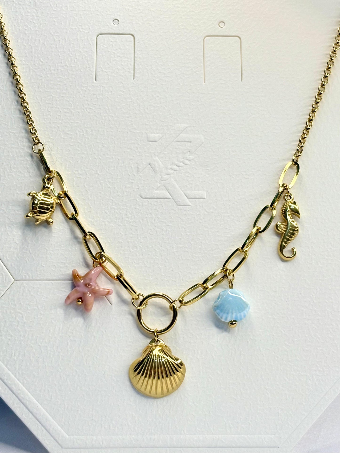 Women’s Gold-Plated Anti-Tarnish Charm Necklace | Sea-Inspired Chain with Shell, Starfish, Seahorse, Turtle & Ocean Charms | Trendy Charm Chain for Women | Stylish Anti-Tarnish Jewellery & Necklace for Girls