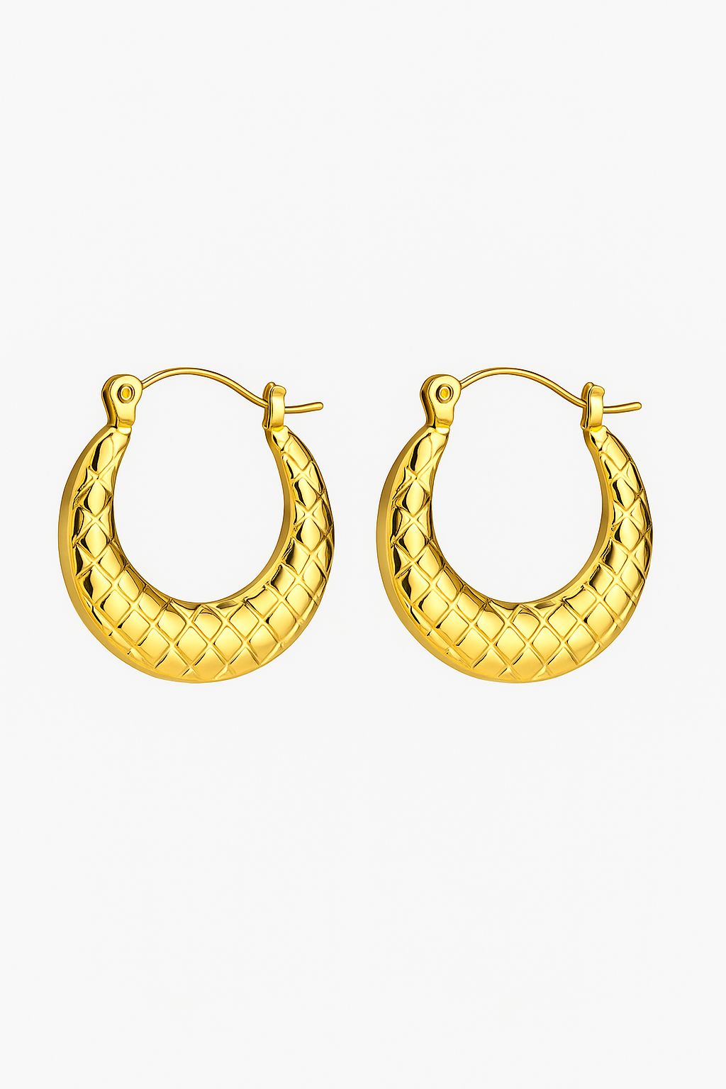 Anti-Tarnish Gold Plated Hoop Earrings - Trendy Korean Jewellery with Unique Textured Detail for Daily Wear