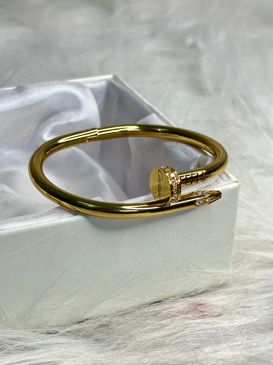 Durable Anti-Tarnish Gold Plated Sparkly Nail Design Bangle Bracelet | Luxury Korean Women's Jewellery