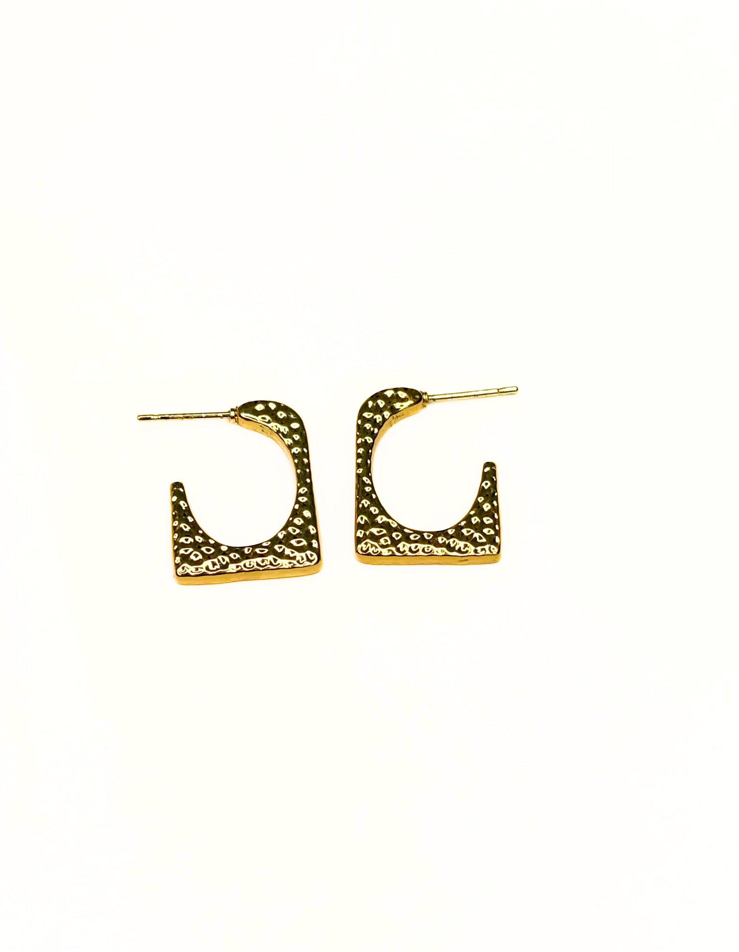 Modern Gold Plated Anti-Tarnish Hoops - Korean Fashion Inspired, Textured Square Design for Women - Ideal for Gifting