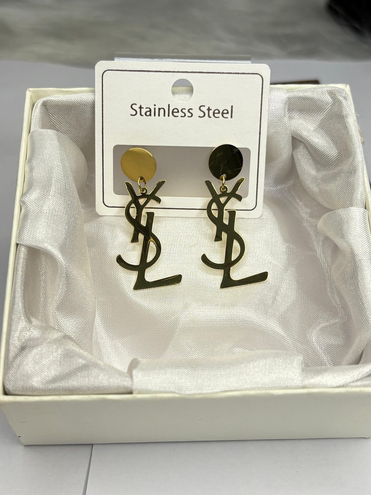Korean Fashion Anti-Tarnish Gold Plated Stainless Steel Dangle Earrings for Women - Abstract Script Letter Design Statement Jewelry