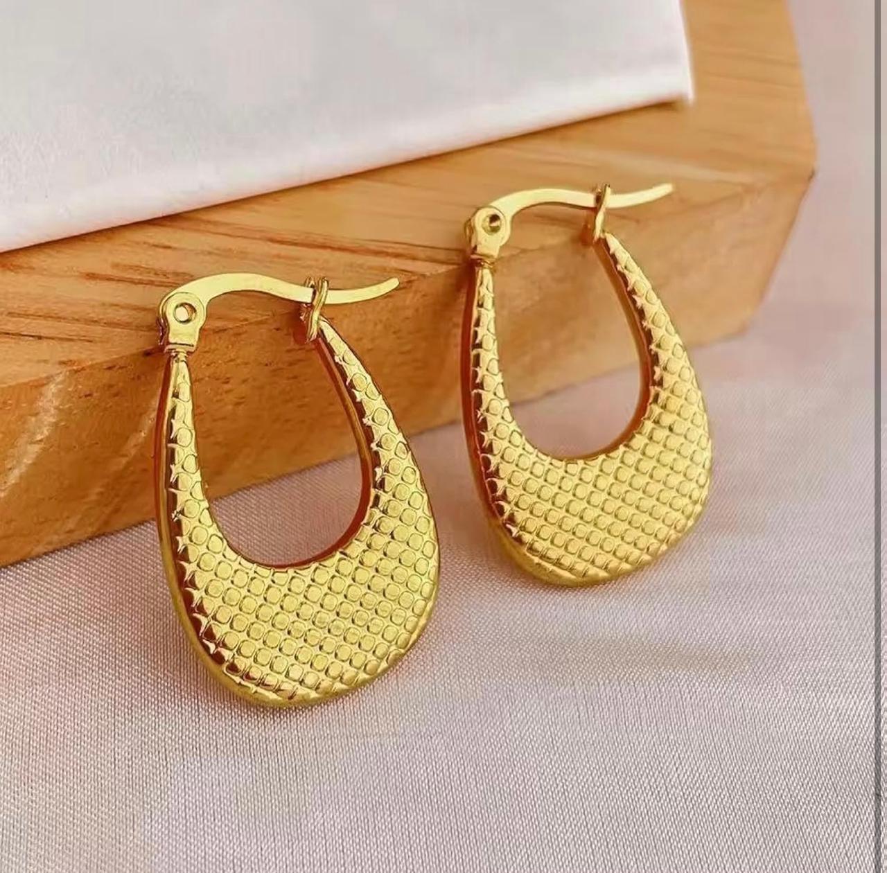 Women's Gold Plated Textured Hoop Earrings - Daily Wear | Party Wear | Office Wear