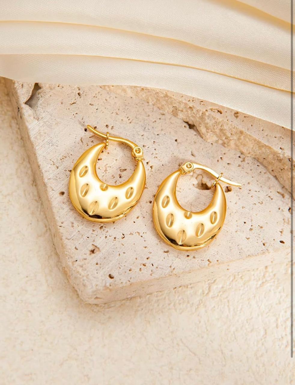 Women's Gold Plated Textured Hoop Earrings - Daily Wear | Party Wear | Office Wear