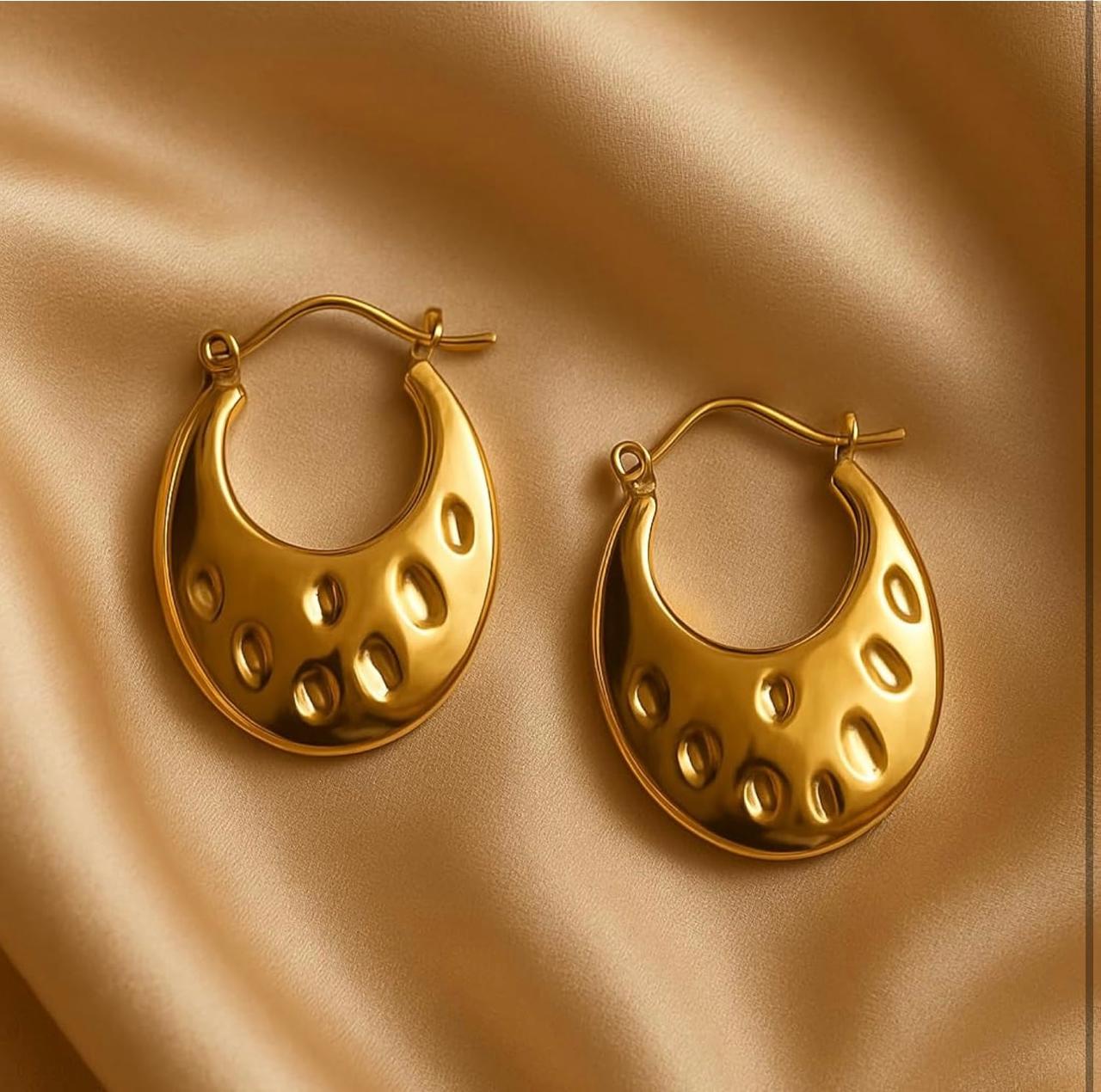 Women's Gold Plated Textured Hoop Earrings - Daily Wear | Party Wear | Office Wear