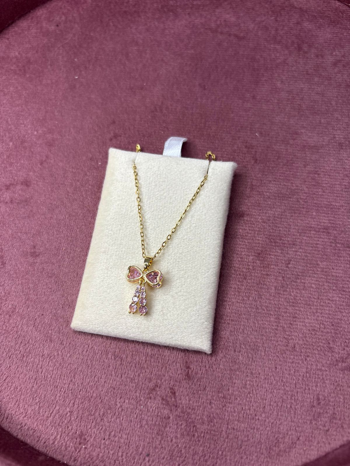 Pink Rhinestone Hanging Bow Necklace Chain