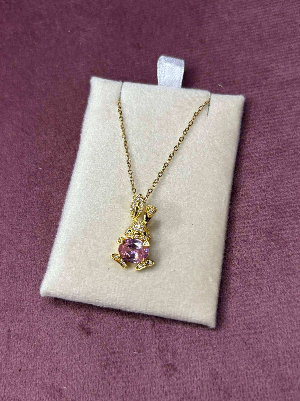 Bunny with Pink Stone Necklace Chain