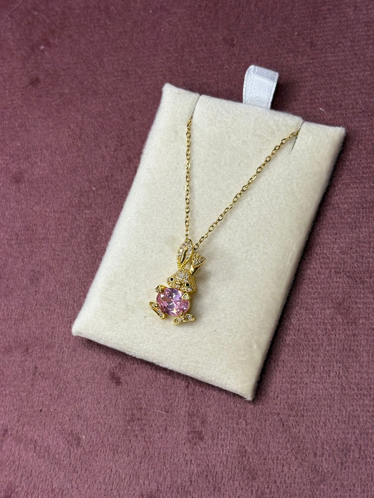 Bunny with Pink Stone Necklace Chain