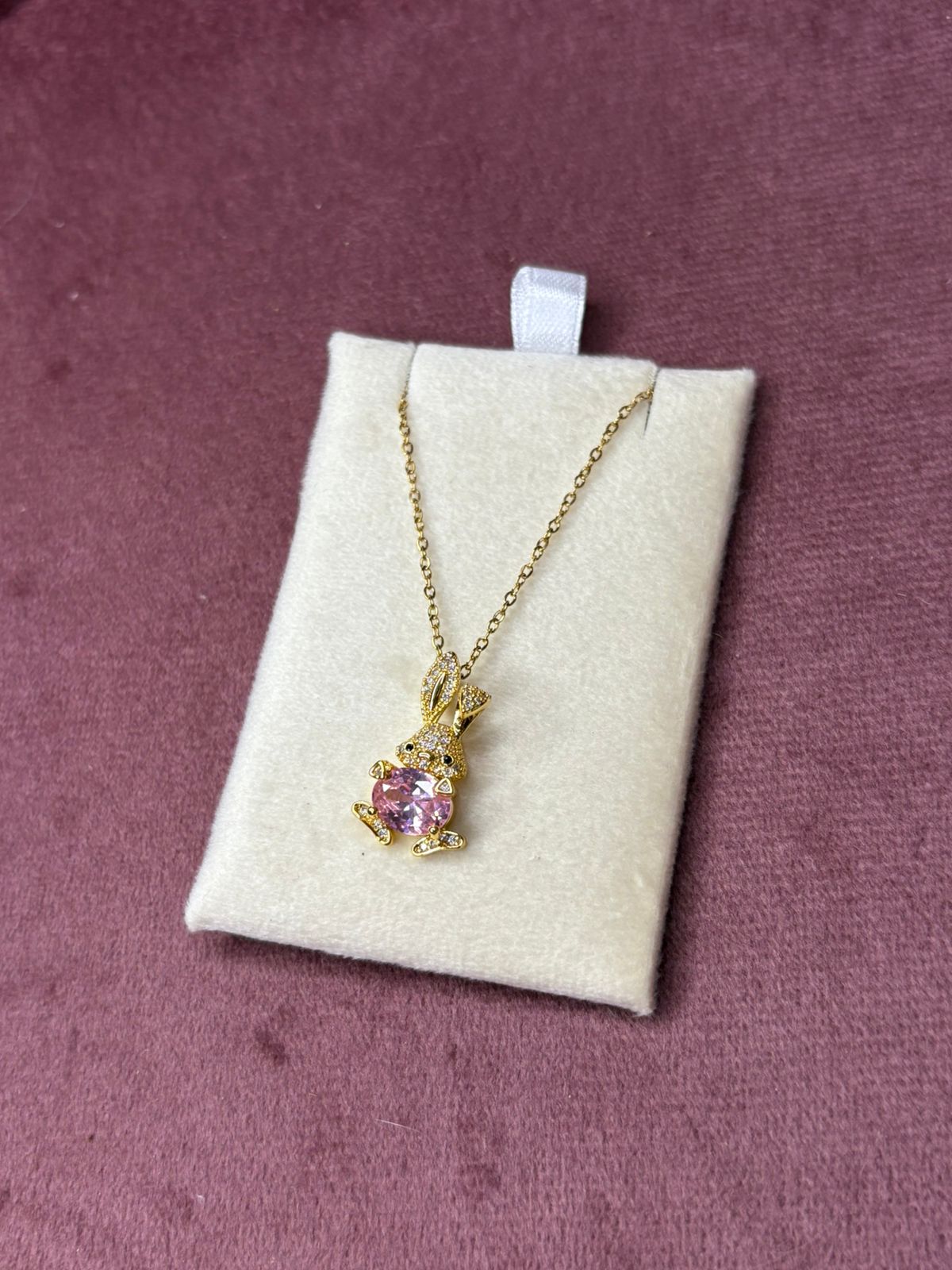 Bunny with Pink Stone Necklace Chain