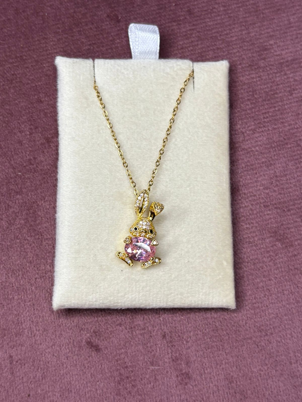 Bunny with Pink Stone Necklace Chain