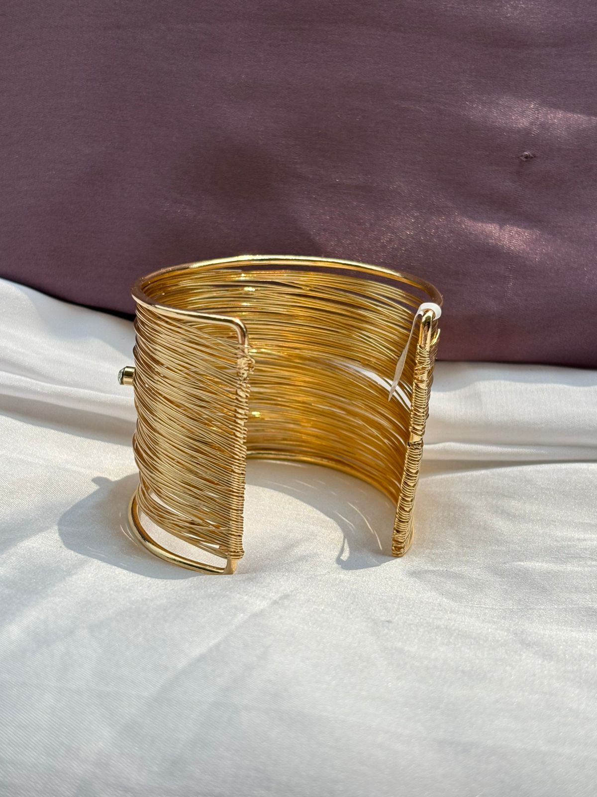 Golden Wire Cuff Bangle with Crystals