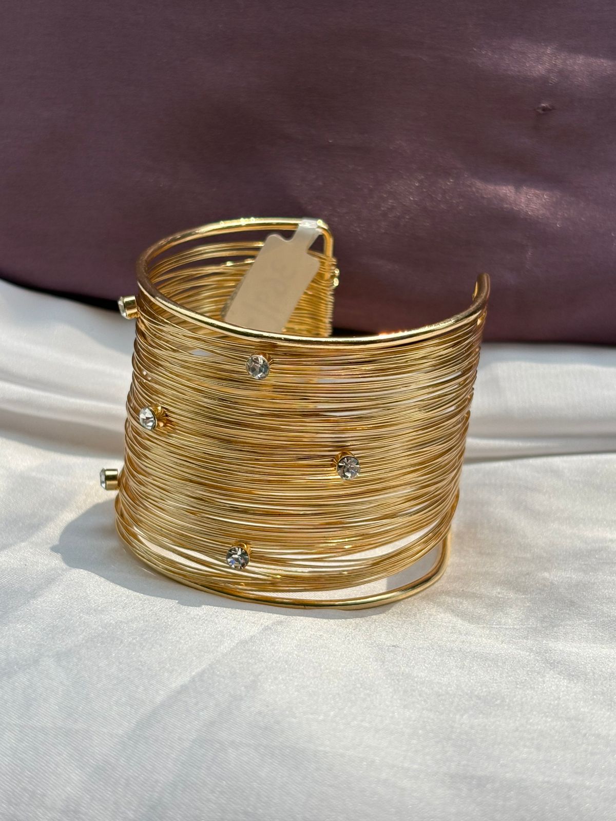 Golden Wire Cuff Bangle with Crystals