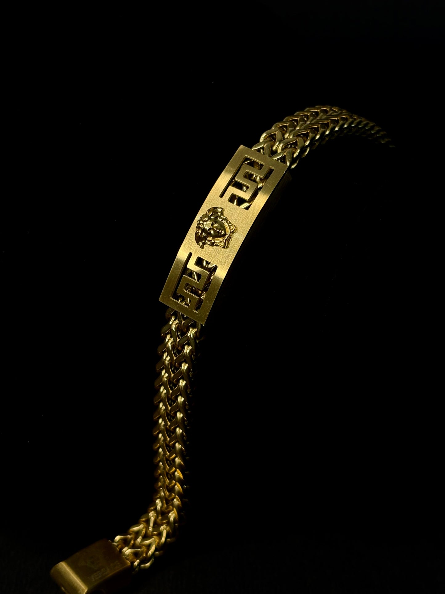 ZIOR Men's Gold Lion Head Bracelet with Greek Key Design Anti-Tarnish Stainless Steel Luxury Chain