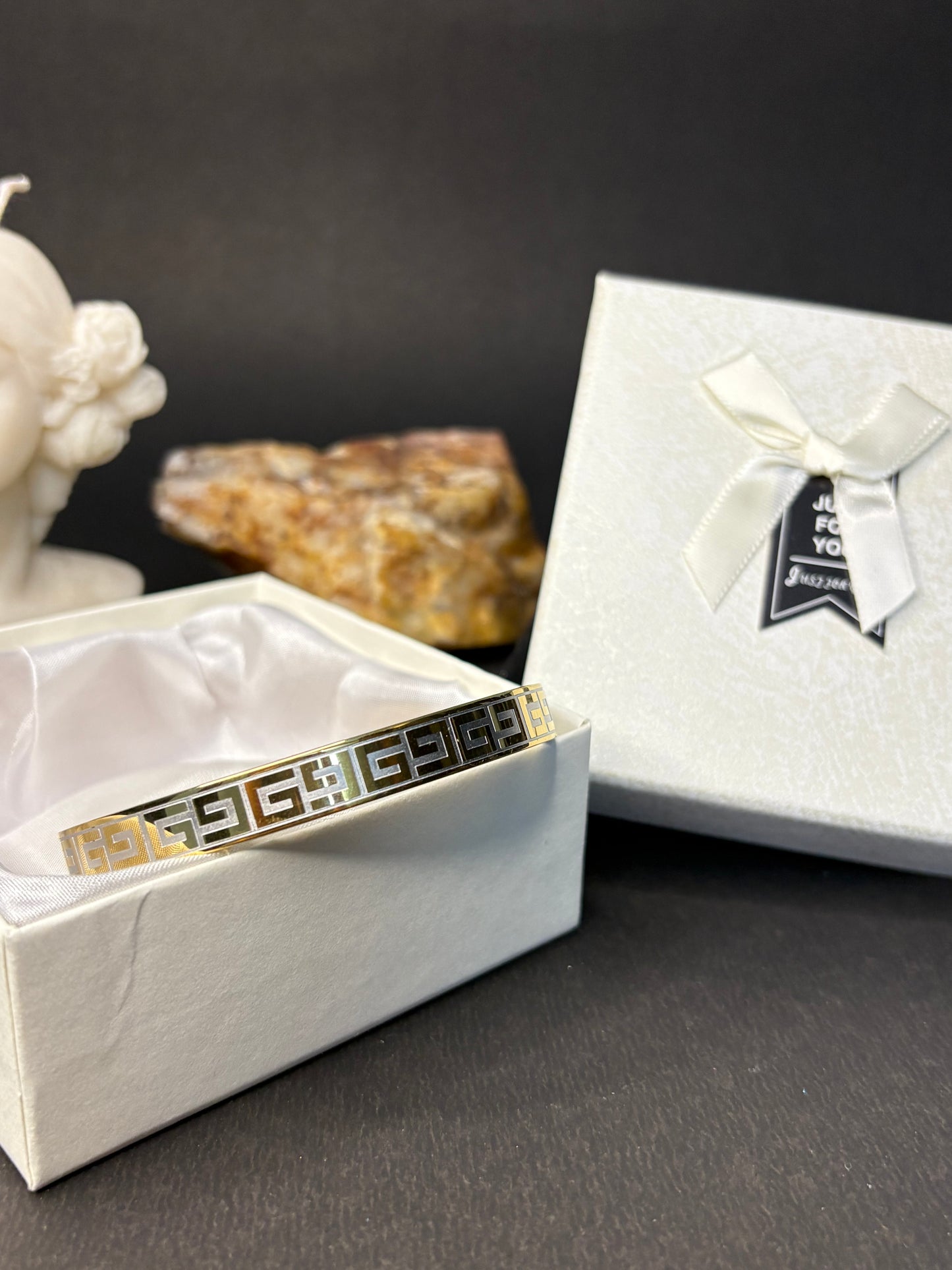 ZIOR Men's Gold-Tone Kada Bracelet with Greek Key Design | Anti-Tarnish Stainless Steel Bangle