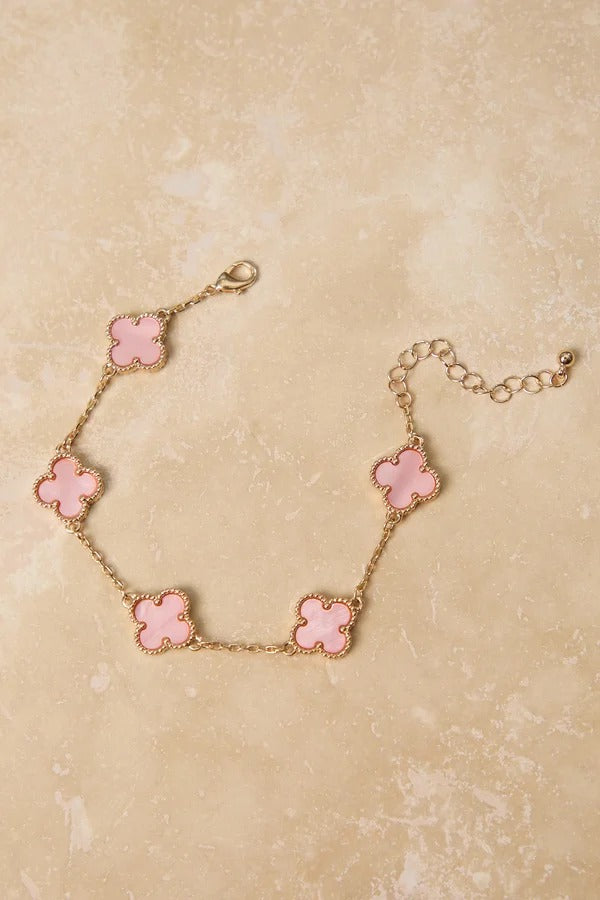 Pink Clover Charm Bracelet