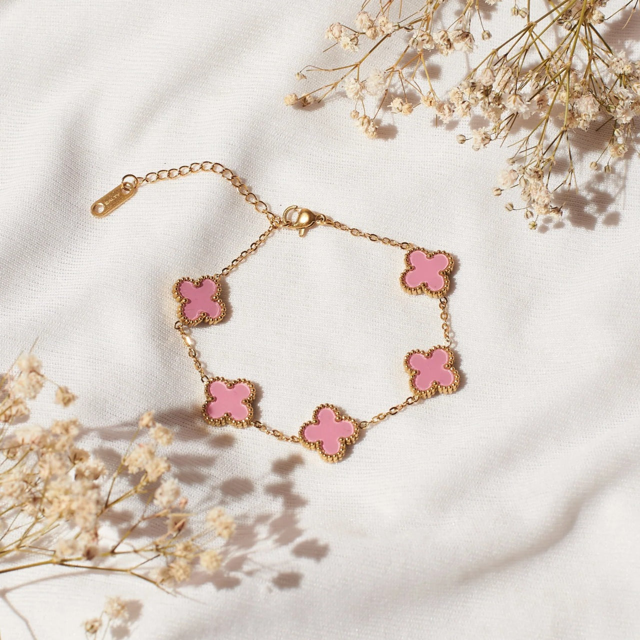 Pink Clover Charm Bracelet