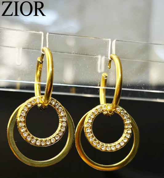 ZIOR Women's Gold-Plated Hoop Earrings with Double Circle Design