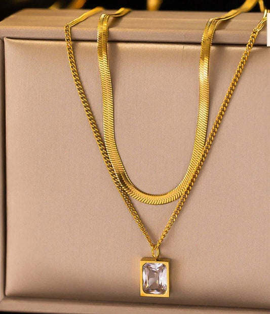GOLDEN GRACE DUO NECKLACE- WHITE
