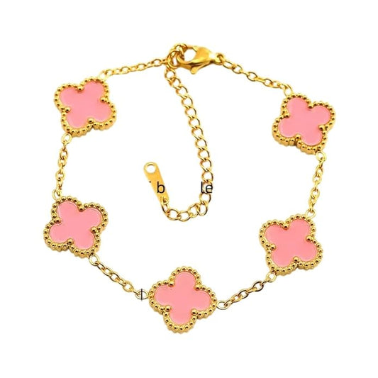 Pink Clover Charm Bracelet
