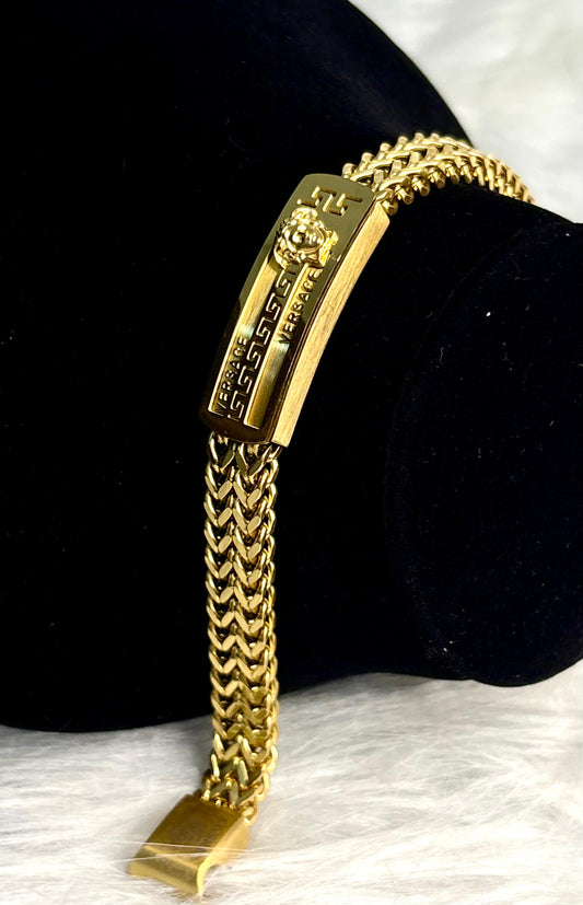 Bold Anti-Tarnish Gold Textured Link Men's Bangle Bracelet | Luxury Korean Inspired Jewellery for Gents