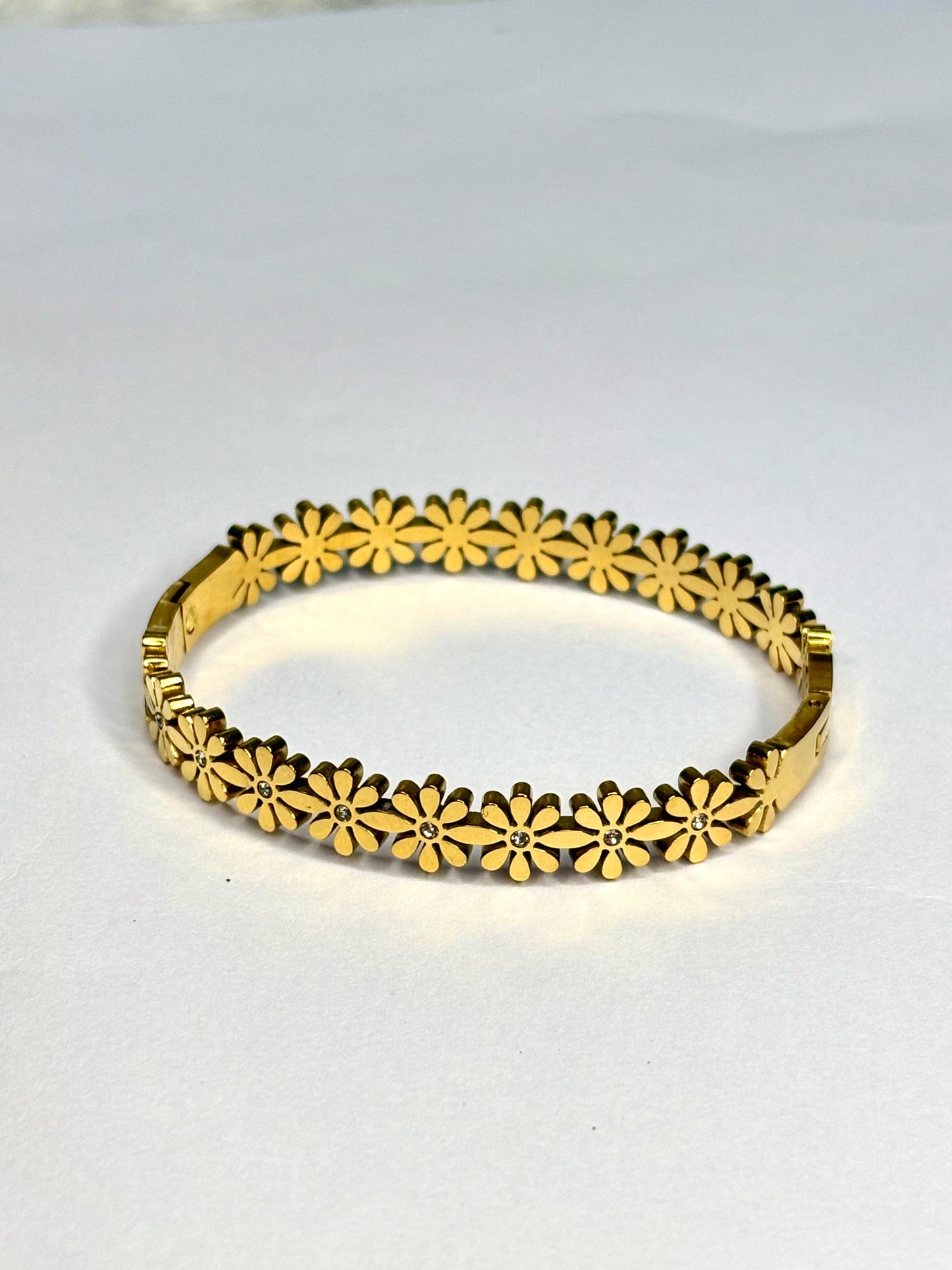 Elegant Anti-Tarnish Gold Flower Bangle Bracelet | Korean Inspired Women's Jewellery