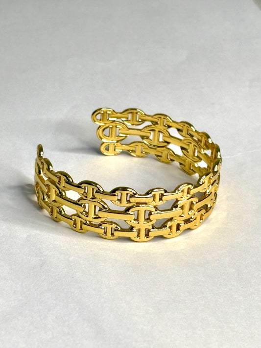 Chunky Anti-Tarnish Gold Statement Chain Cuff Bracelet Bangle | Korean Inspired Women's Jewellery
