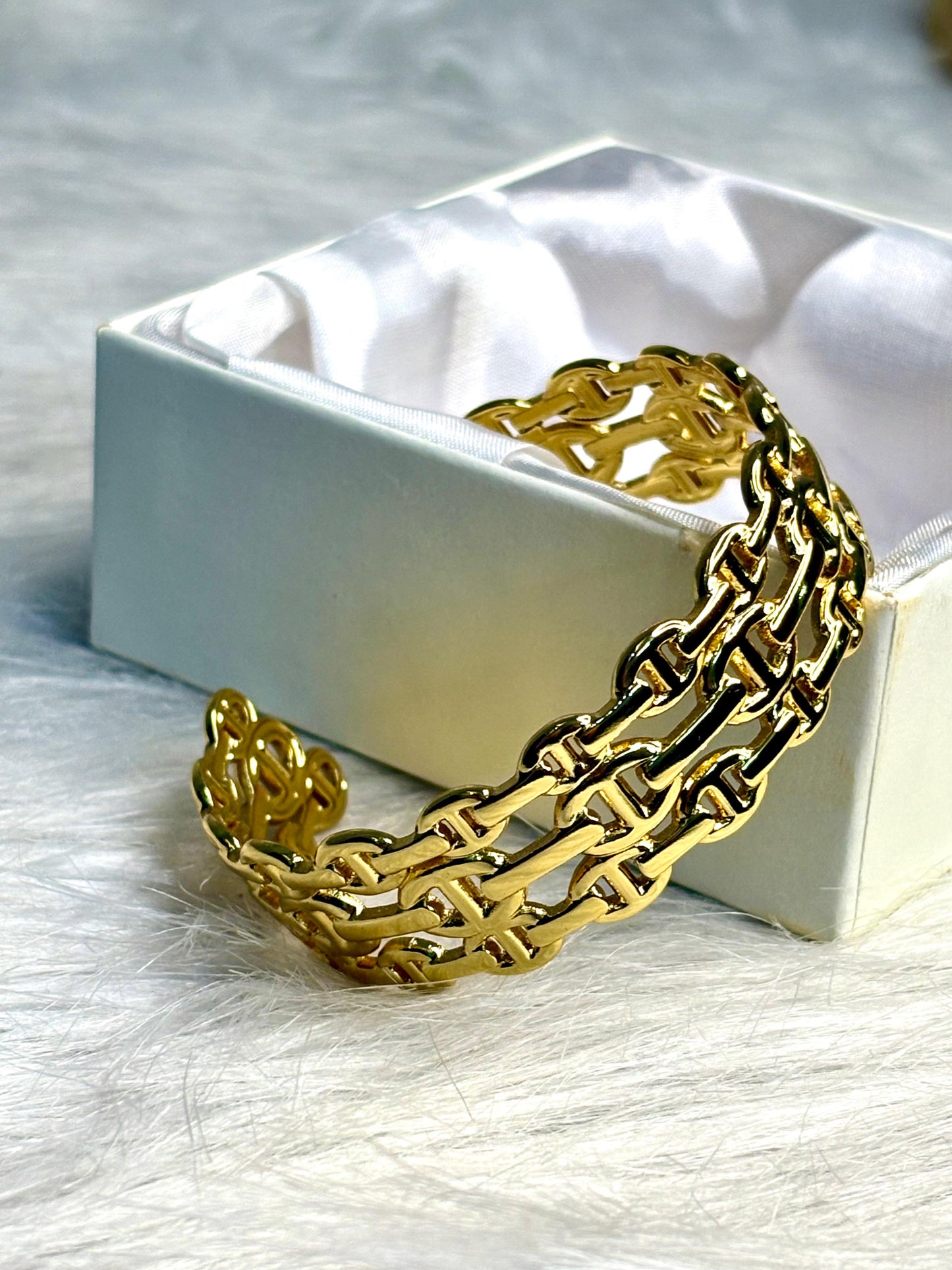 Chunky Anti-Tarnish Gold Statement Chain Cuff Bracelet Bangle | Korean Inspired Women's Jewellery