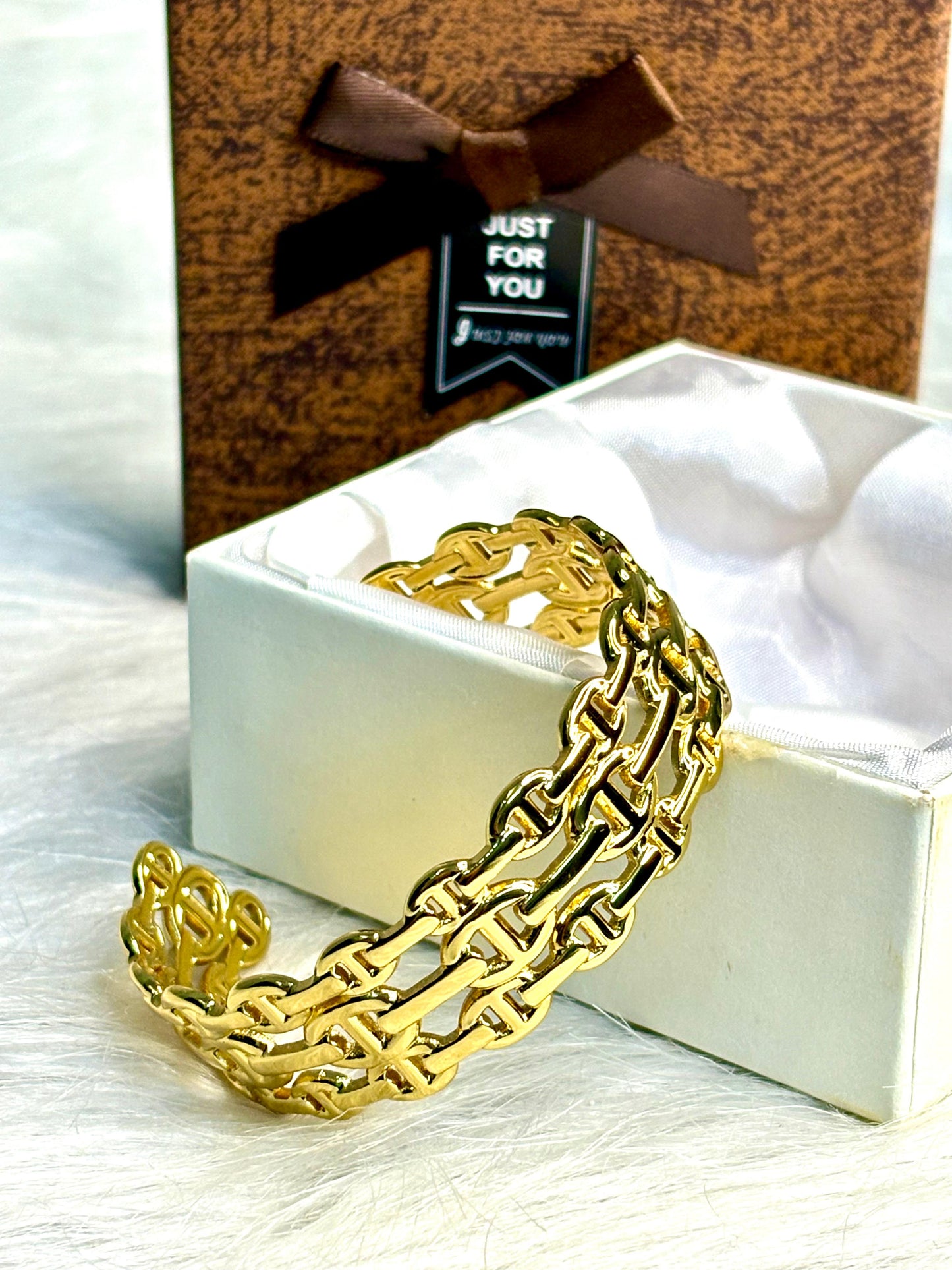 Chunky Anti-Tarnish Gold Statement Chain Cuff Bracelet Bangle | Korean Inspired Women's Jewellery