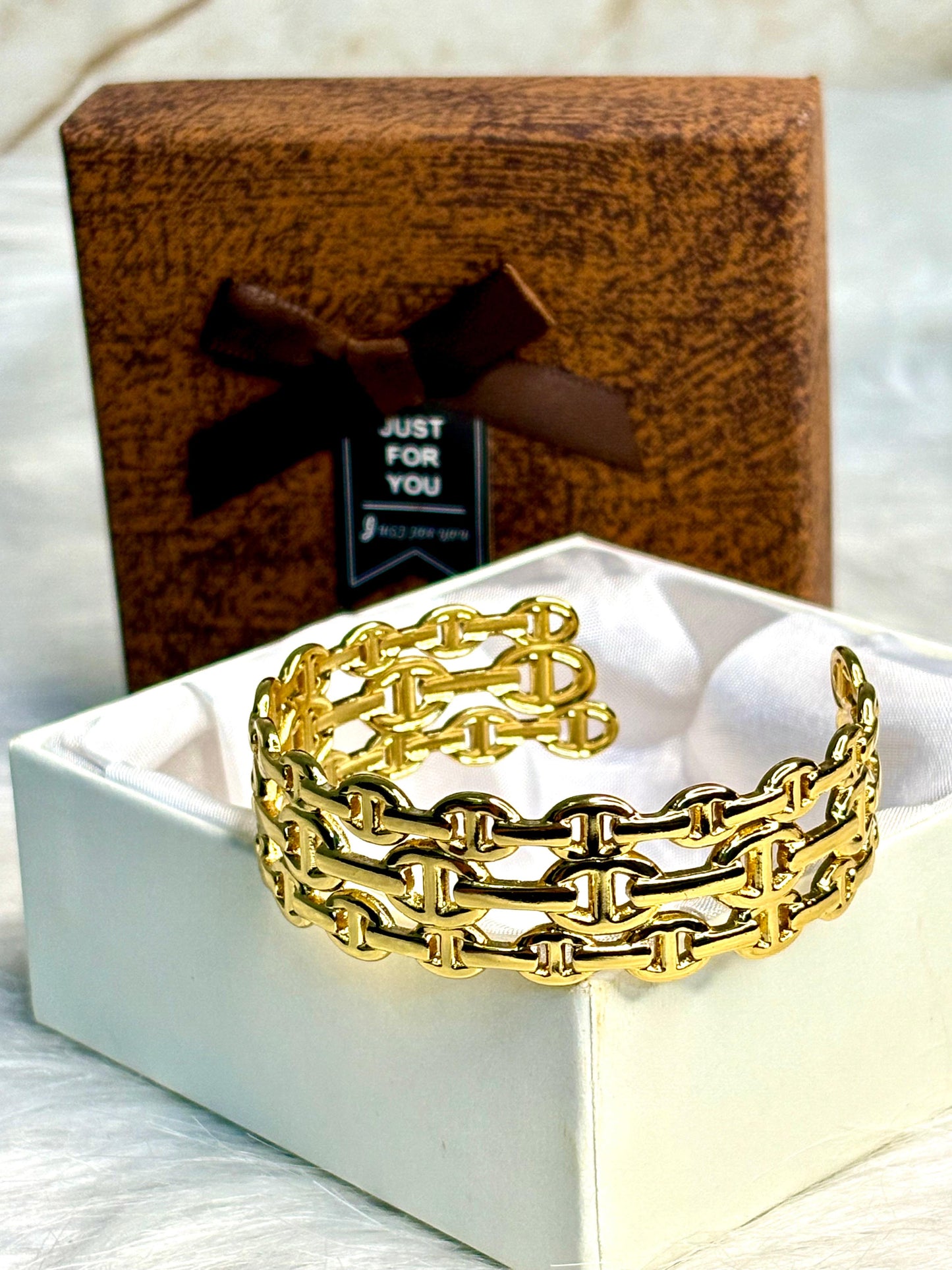 Chunky Anti-Tarnish Gold Statement Chain Cuff Bracelet Bangle | Korean Inspired Women's Jewellery
