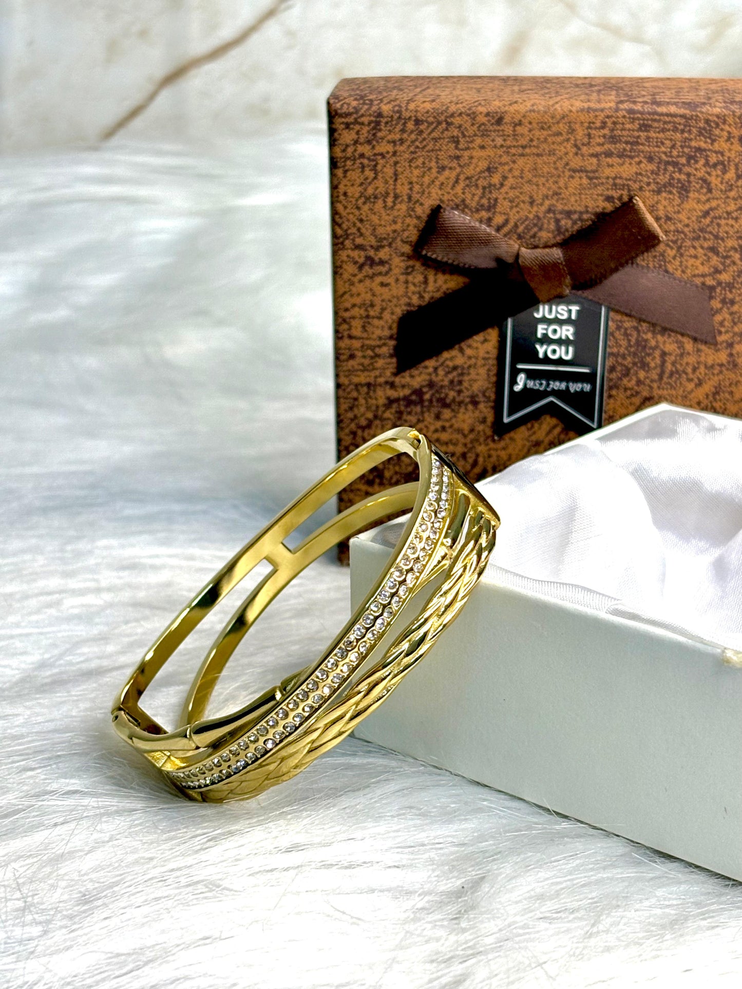 Durable Anti-Tarnish Gold Plated Crystal Embellished Bangle | Sparkly Korean Women's Bracelet