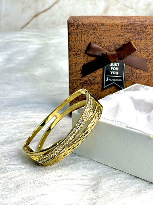Durable Anti-Tarnish Gold Plated Crystal Embellished Bangle | Sparkly Korean Women's Bracelet