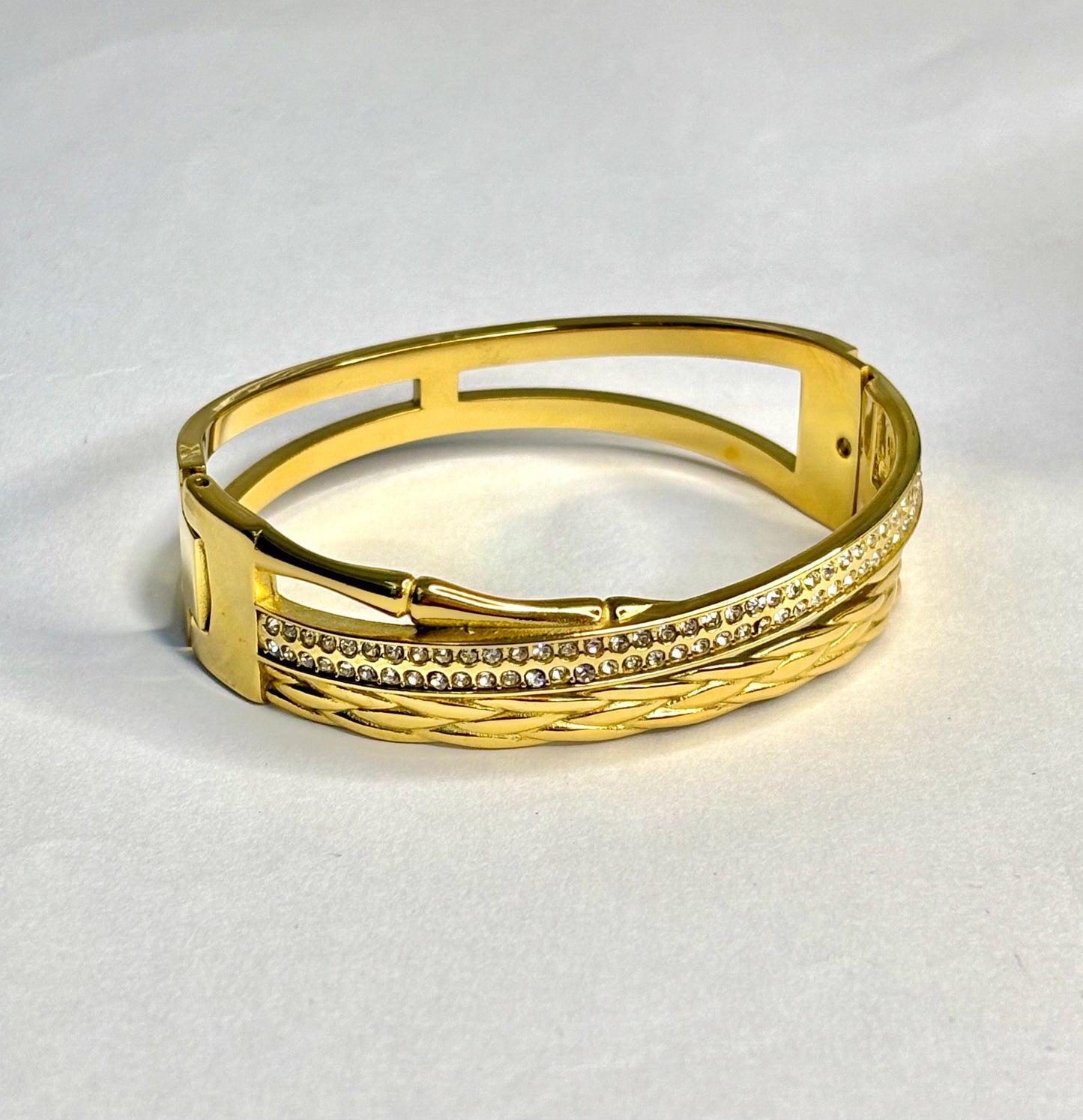 Durable Anti-Tarnish Gold Plated Crystal Embellished Bangle | Sparkly Korean Women's Bracelet