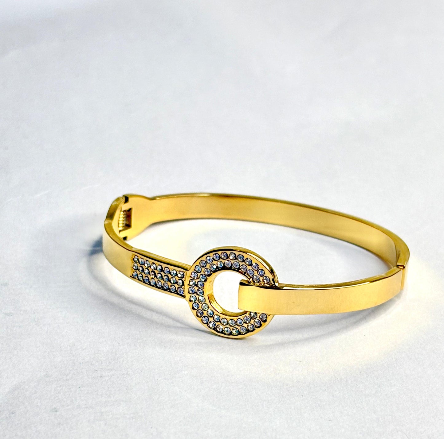 Elegant Anti-Tarnish Gold Rhinestone O-Ring Bangle Bracelet | Korean Inspired Women's Jewellery