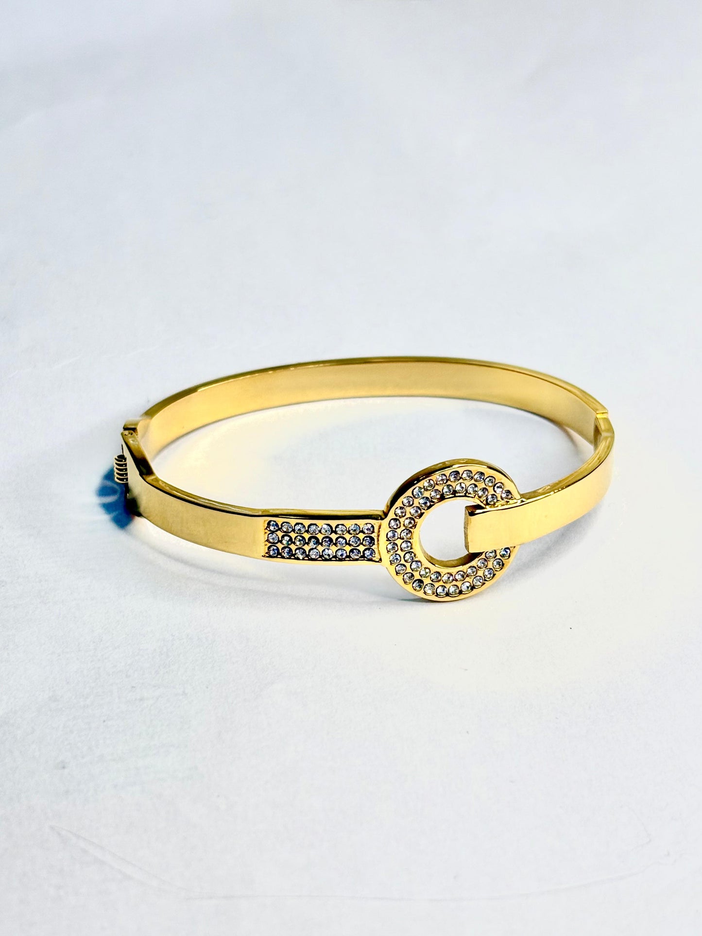 Elegant Anti-Tarnish Gold Rhinestone O-Ring Bangle Bracelet | Korean Inspired Women's Jewellery